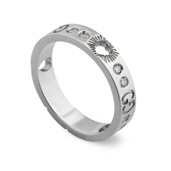 18K Double G Icon Diamonds White Gold Ring