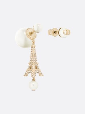 18K CD Tribales Eiffel Tower Charm White Pearls Earrings