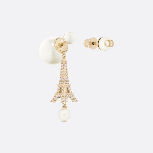 18K CD Tribales Eiffel Tower Charm White Pearls Earrings