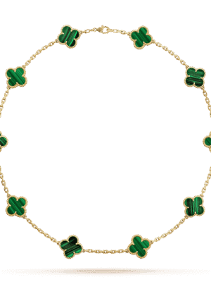 18K Vintage Alhambra Malachite 10 Motifs Necklace