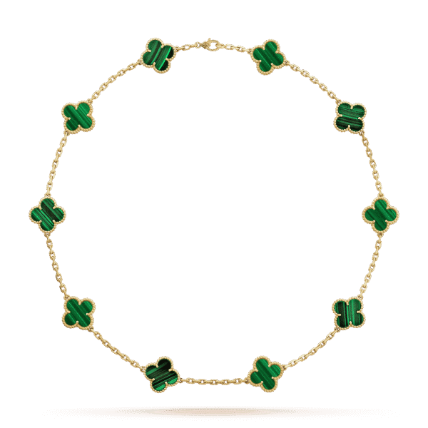 18K Vintage Alhambra Malachite 10 Motifs Necklace