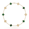 18K Vintage Alhambra Malachite Diamonds 10 Motifs Necklace