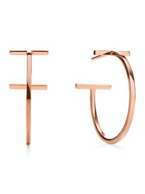18K T Hoop Earrings