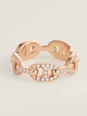 18K Chaine D'Ancre Enchainee Diamond H Ring