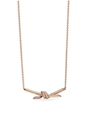 18K T Knot Pendant Diamond Necklace