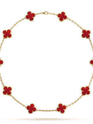 18K Vintage Alhambra Carnelian 10 Motifs Necklace