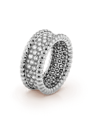 18K White Gold Perl¨¦e Diamonds 3 Row Ring