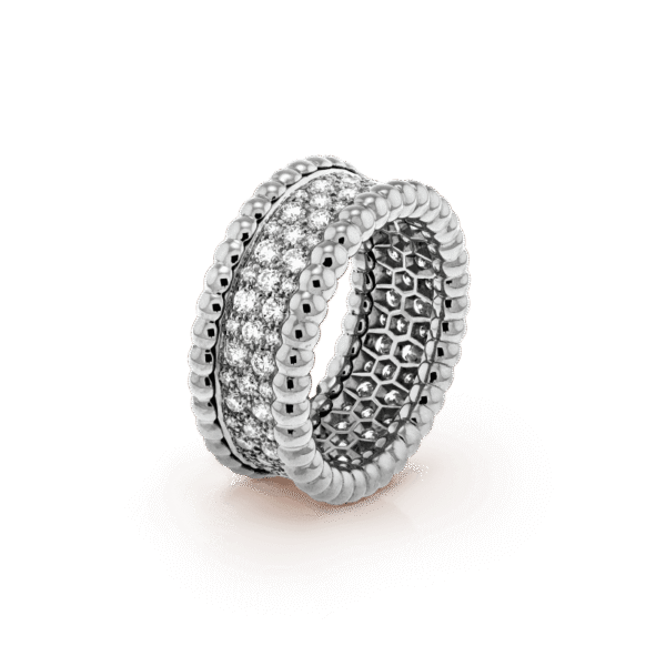 18K White Gold Perl¨¦e Diamonds 3 Row Ring