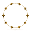 18K Vintage Alhambra Tiger Eye 10 Motifs Necklace
