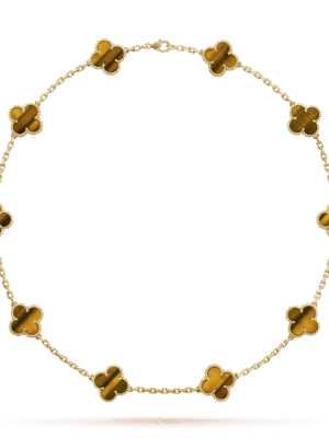 18K Vintage Alhambra Tiger Eye 10 Motifs Necklace