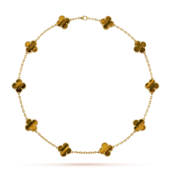 18K Vintage Alhambra Tiger Eye 10 Motifs Necklace