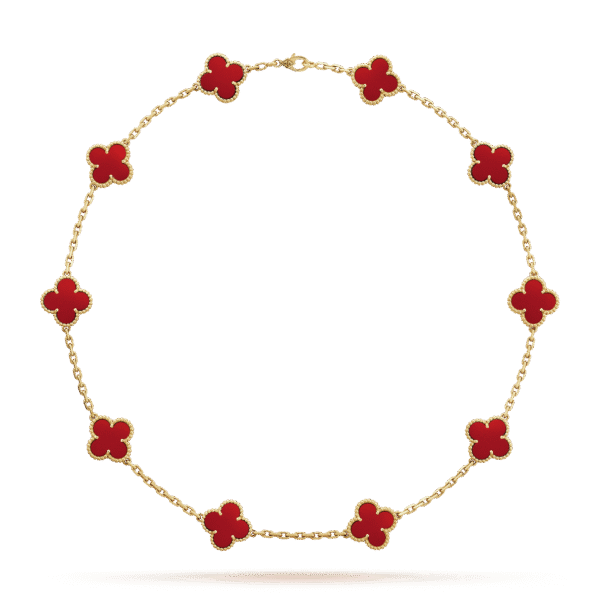 18K Vintage Alhambra Carnelian 10 Motifs Necklace