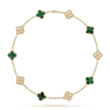 18K Vintage Alhambra Malachite Diamonds 10 Motifs Necklace