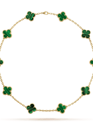 18K Vintage Alhambra Malachite 10 Motifs Necklace