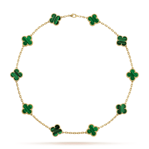 18K Vintage Alhambra Malachite 10 Motifs Necklace