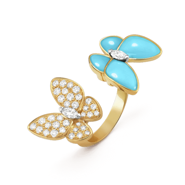 18K Two Butterfly Between the Finger Turquoise Ring