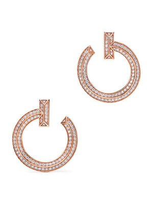 18K T T1 Open Hoop Rose Gold Earrings