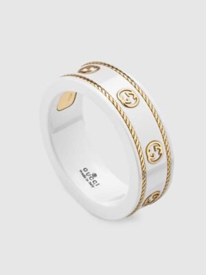 18K Double G Interlocking G Icon White Zirconia Ring