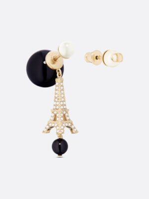 18K CD Tribales Eiffel Tower Charm Black Pearls Earrings