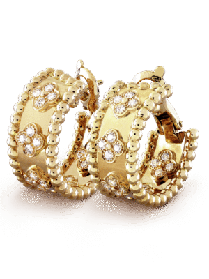 18K Yellow Gold Perl¨¦e Clovers Hoop Earrings
