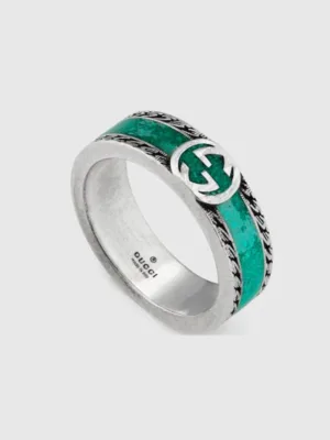 Double G Interlocking G Turquoise Enamel Ring
