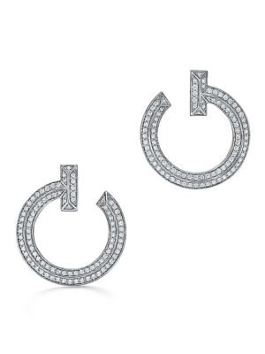 18K T T1 Open Hoop White Gold Earrings
