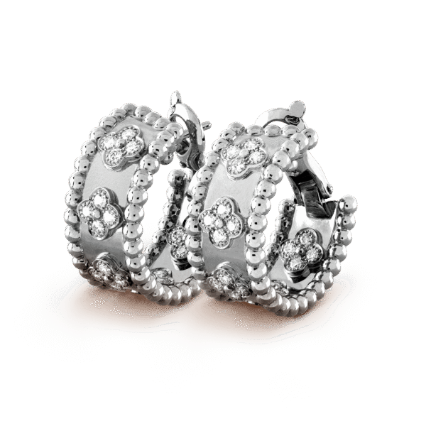 18K White Gold Perl¨¦e Clovers Hoop Earrings