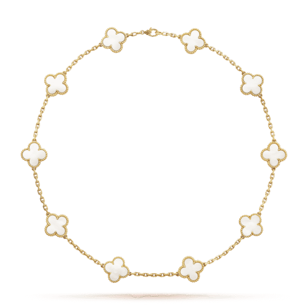 18K Vintage Alhambra Pearl 10 Motifs Necklace