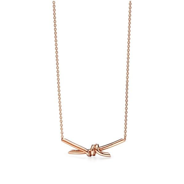 18K T Knot Pendant Diamond Necklace