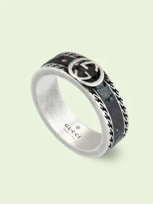 Double G Interlocking G Black Enamel Ring