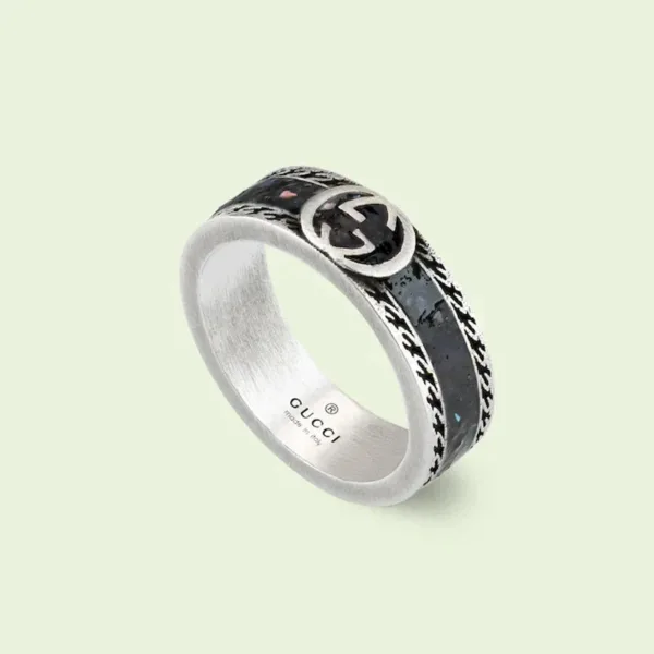 Double G Interlocking G Black Enamel Ring