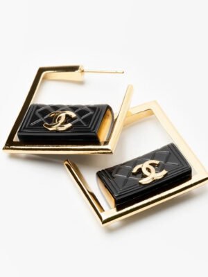 18K CC Black Bag Hoop Earrings