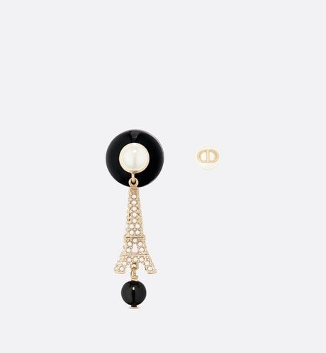 18K CD Tribales Eiffel Tower Charm Black Pearls Earrings