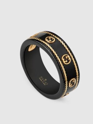 18K Double G Interlocking G Icon Black Corundum Ring