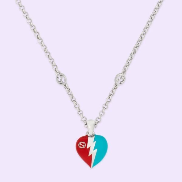 Double G Interlocking G Heart Lightning Charm Necklace