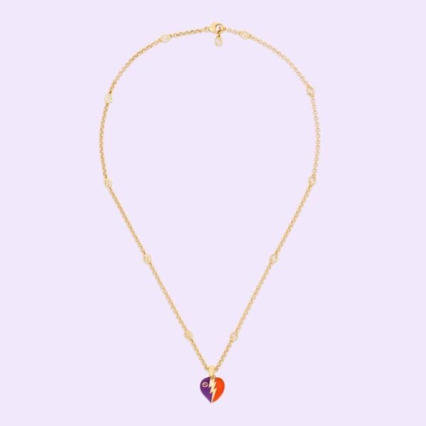 18K Double G Interlocking G Heart Lightning Charm Necklace