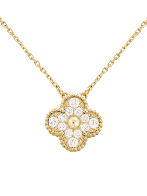 18K Yellow Gold Sweet Alhambra Diamond Clover Necklace