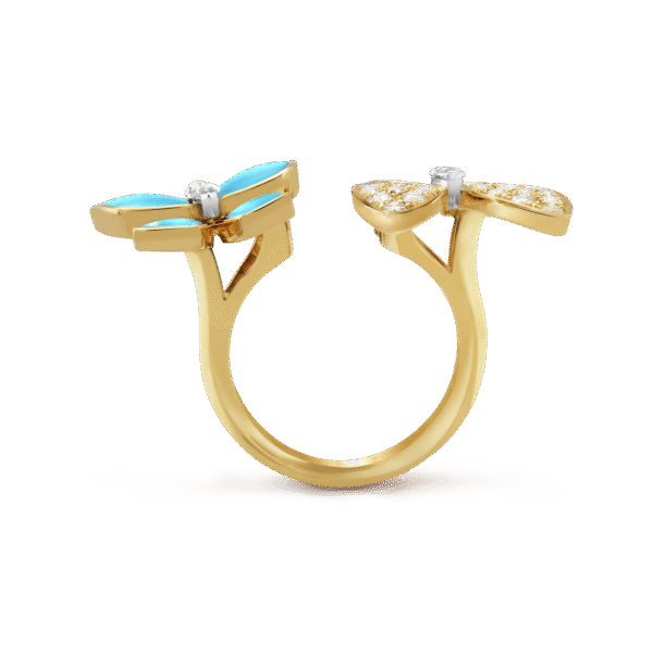 18K Two Butterfly Between the Finger Turquoise Ring
