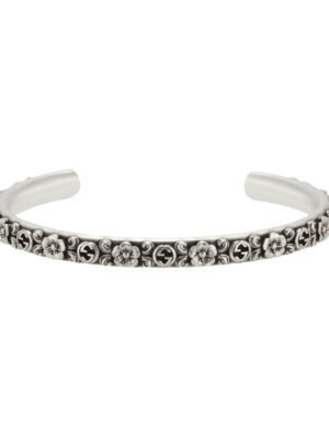 Double G Interlocking G Cuff With Flowers Bracelet