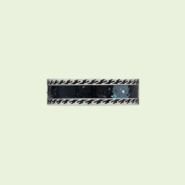 Double G Interlocking G Black Enamel Ring