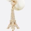 18K CD Tribales Eiffel Tower Charm White Pearls Earrings