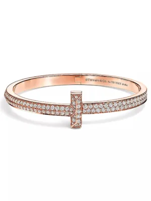 18K T1 Wide Diamond Hinged Bangle Bracelet