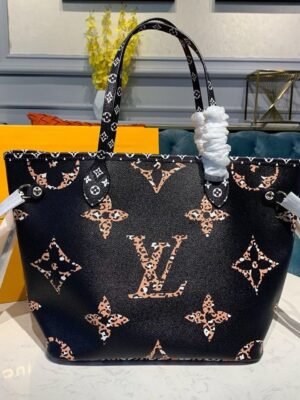 LV Neverfull MM Tote Bag Monogram Jungle Canvas Black For Women,  Shoulder Bags 12.2in/31cm LV M44676