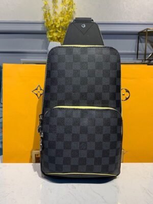 LV Avenue Sling Bag Damier Graphite Canvas Yellow For Men, Bags, Crossbody Bags 12.2in/31cm LV N42424