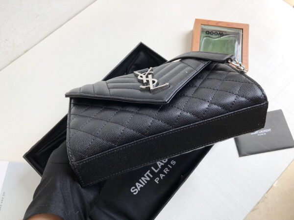 YSSL Envelope Small Bag In Mix Matelass¨¦ Grain De Poudre Black For Women 8.2in/21cm YSL 600195BOW921000