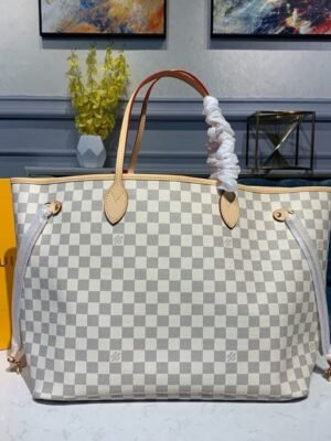 LV Neverfull GM Tote Bag Damier Azur Canvas Rose Ballerine Pink For Women,  Shoulder Bags 15.4in/39cm LV N41604