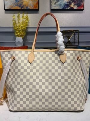 LV Neverfull GM Tote Bag Damier Azur Canvas Beige For Women,  Shoulder Bags 15.4in/39cm LV N41360