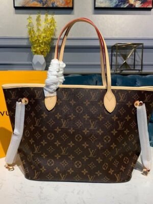 LV Neverfull MM Tote Bag Monogram Canvas Rose Ballerine Pink For Women,  Shoulder Bags 12.6in/32cm LV M41178