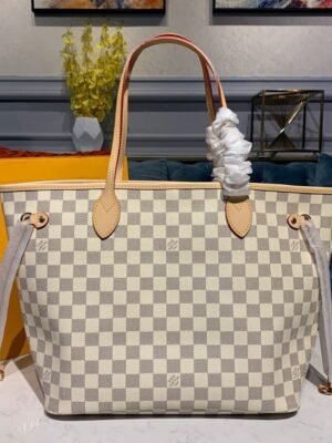 LV Neverfull MM Tote Bag Damier Azur Canvas For Women, Women¡¯s Handbags, Shoulder Bags 12.2in/31cm LV N41361