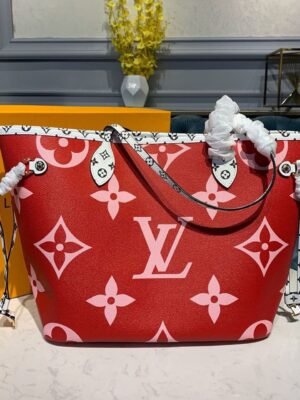 LV Neverfull MM Tote Bag Monogram Canvas Red/Pink For Women,  Shoulder Bags 12.2in/31cm LV M44567